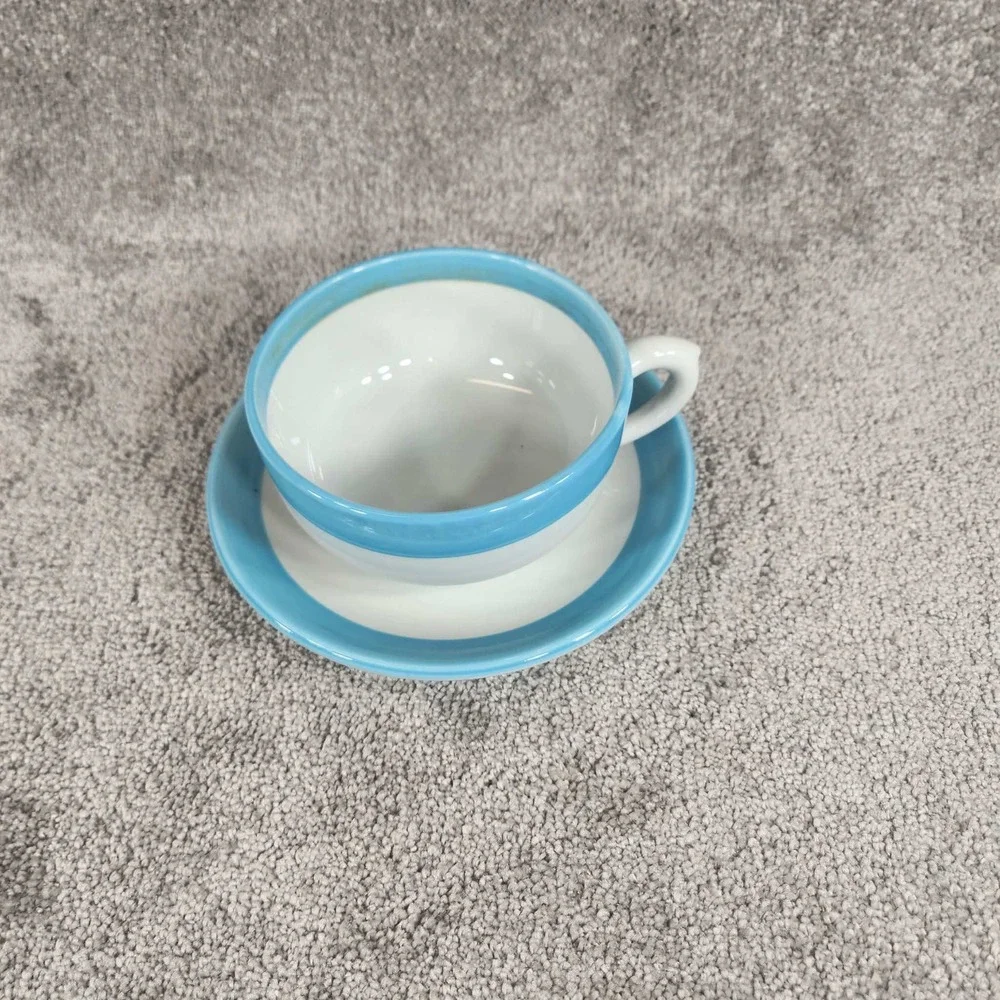 Shenango‎ China Cup and Saucer Blue Band Restaurant Ware White Vintage USA N-9